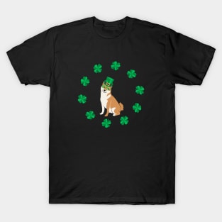 Saint Patrick's Day with Shiba Inu and Cloverleaf T-Shirt